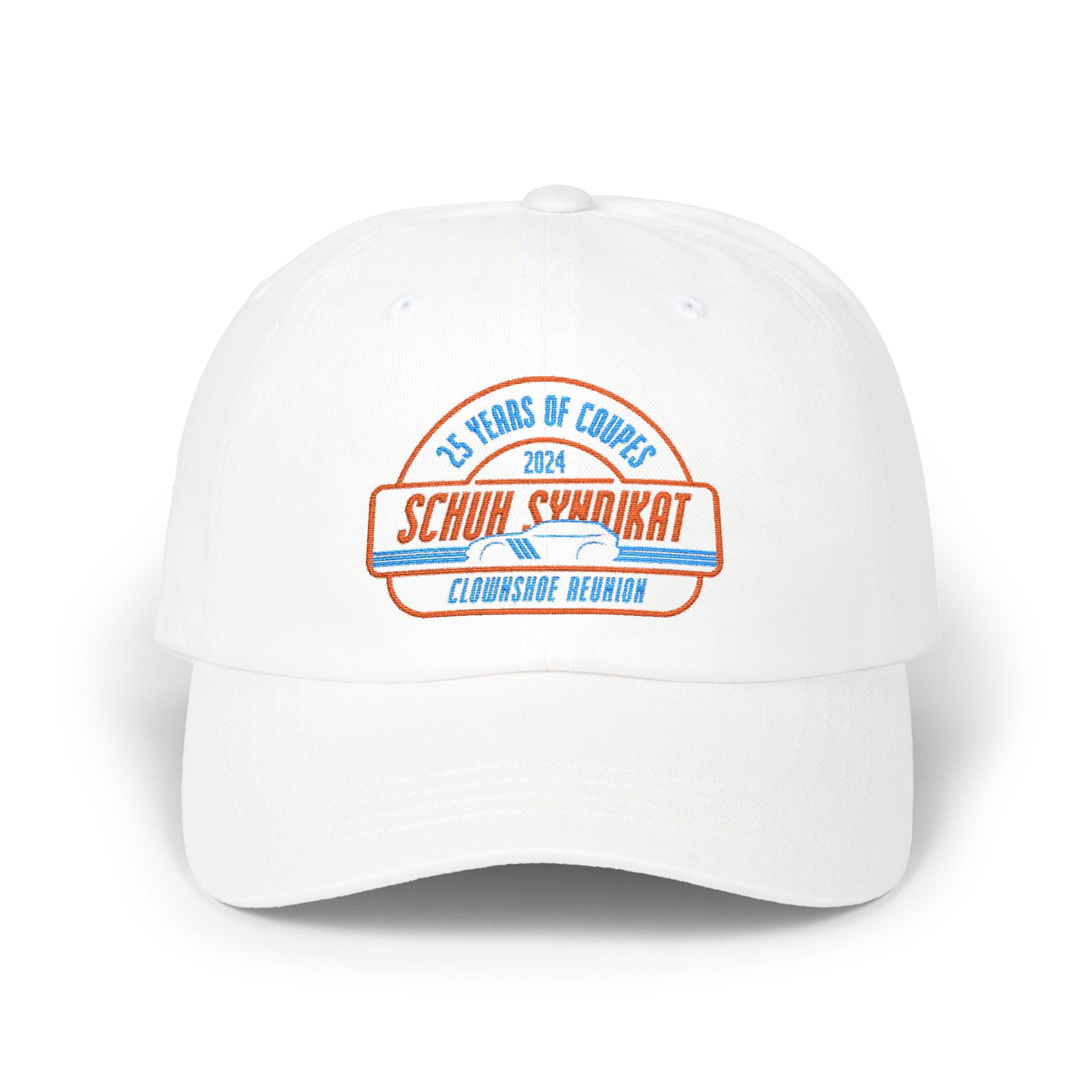 25 Years of Coupes - Schuh Syndikat Clownshoe Reunion Classic Cap - Baseball Hat with Embroidered Car Design
