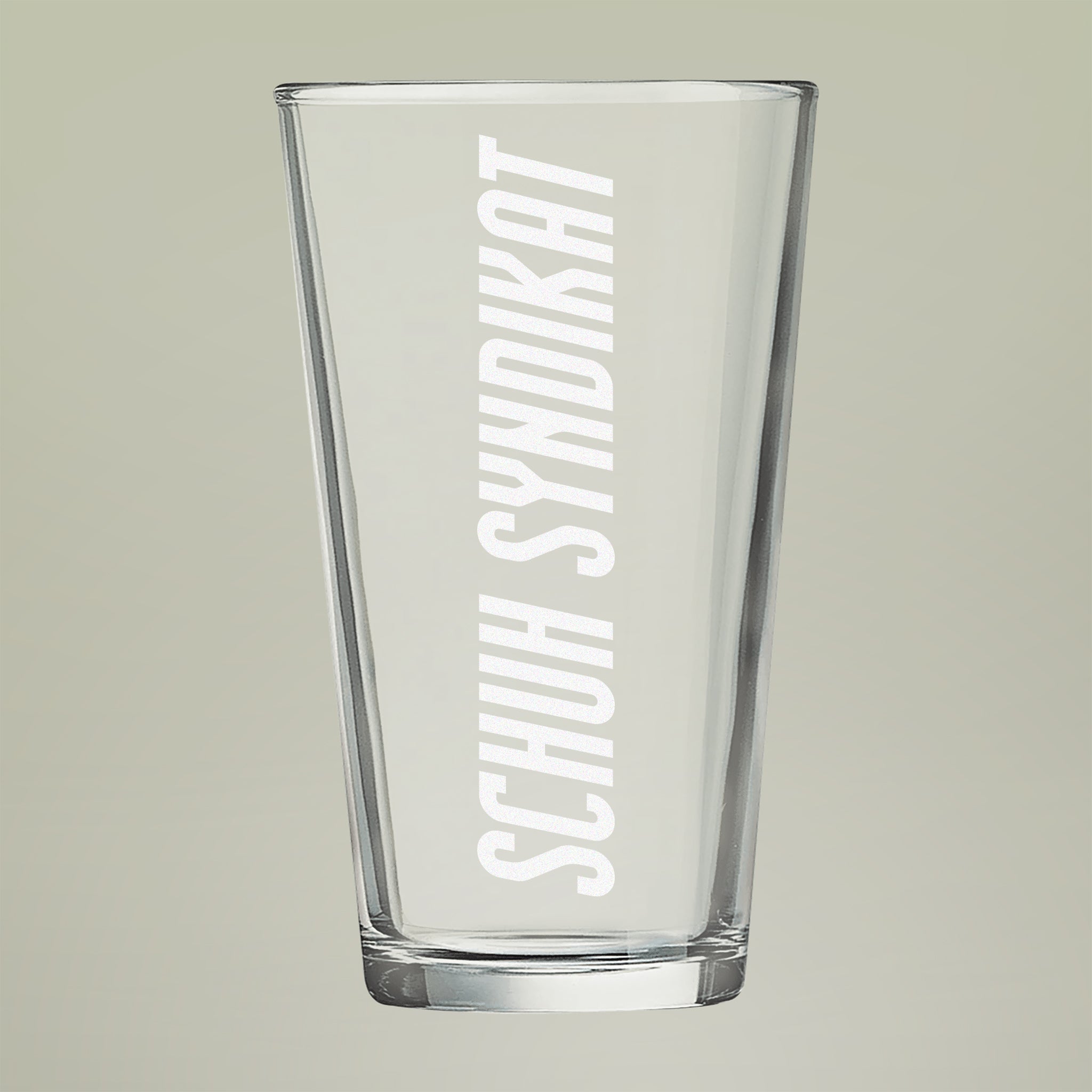 Schuh Syndikat Pint Glass, Custom Engraved 16oz Beer Tumbler