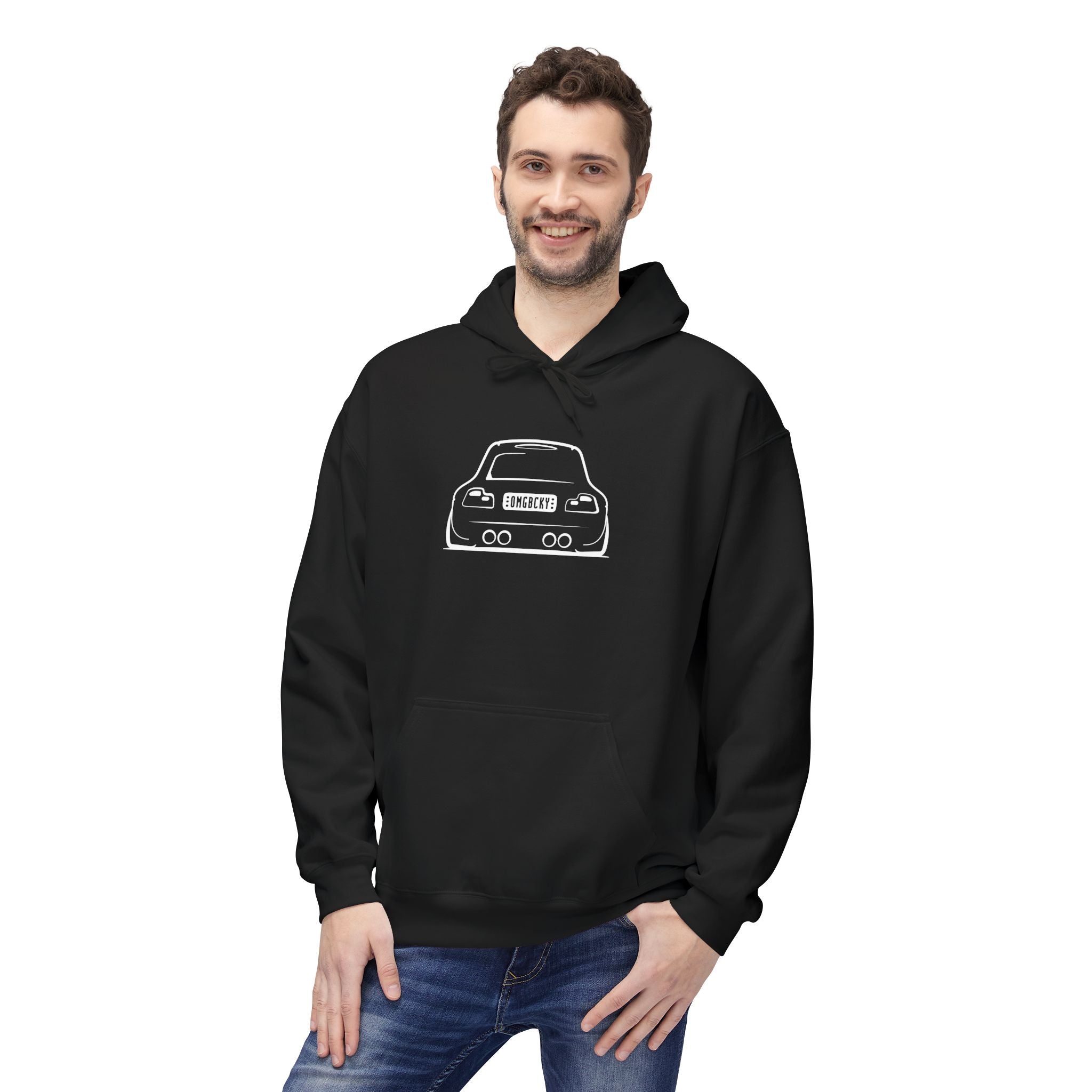 OMGBCKY White Coupe Silhouette Hoodie - Unisex Gildan Classic Softstyle Fleece Drawstring Hoodie